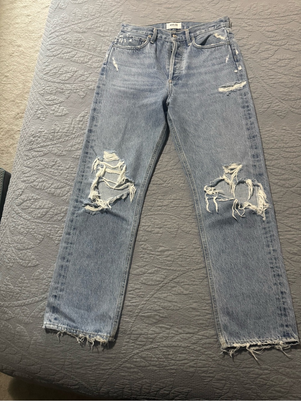 Agolde Light Blue Distressed Straight Leg Jeans